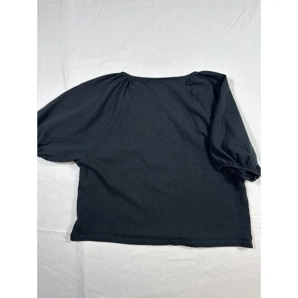 Aerie Womens Small Black Puff Sleeve Scoop Neck Cropped T-Shirt RN54485 - Picture 5 of 5